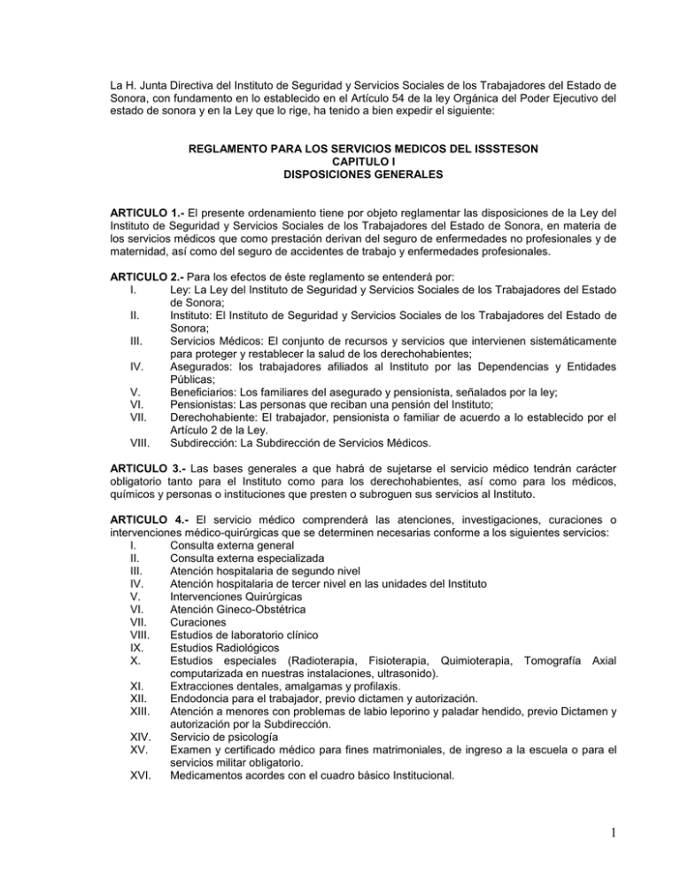 reglamento para los servicios médicos del isssteson