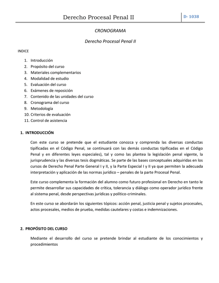 Cronograma Derecho Procesal Penal Ii