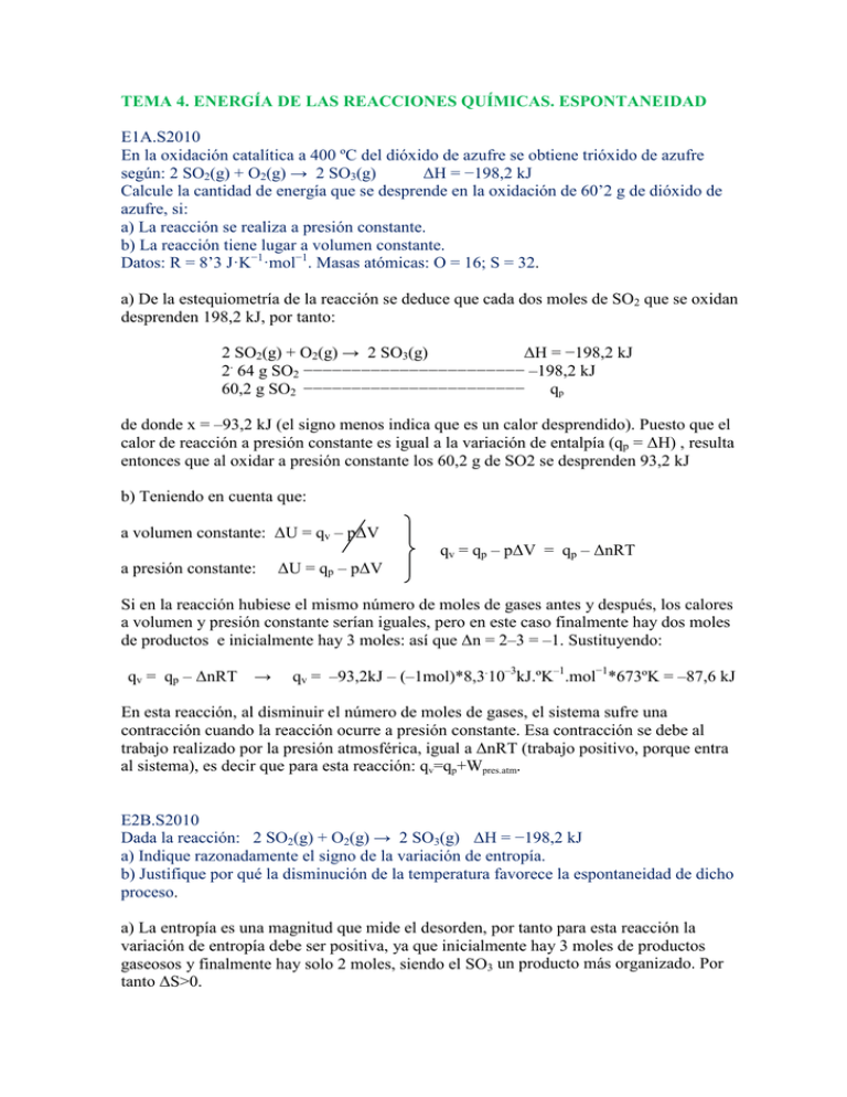 TEMA 4 ENERGÍA DE LAS REACCIONES QUÍMICAS