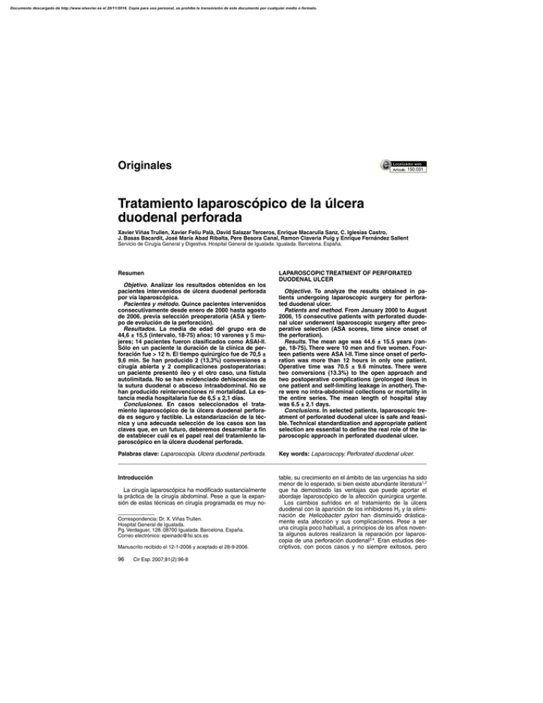 Tratamiento Laparosc Pico De La Lcera Duodenal Perforada