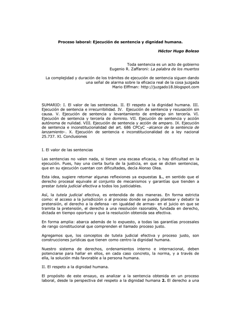 Proceso laboral Ejecución de sentencia y