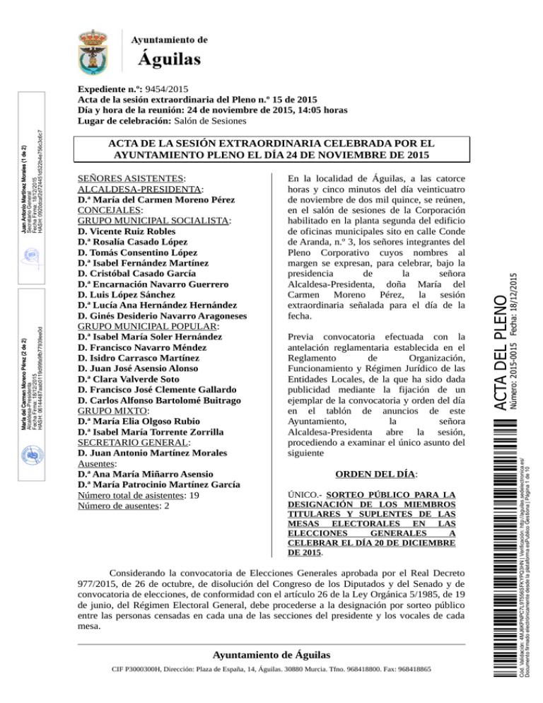 ACTA DE LA SESIÓN EXTRAORDINARIA CELEBRADA POR EL