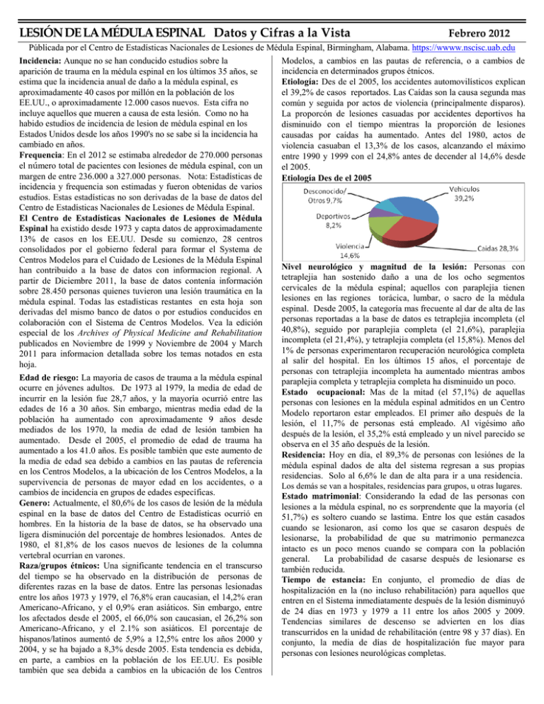 LESIÓN DE LA MÉDULA ESPINAL Datos y Cifras a la Vista