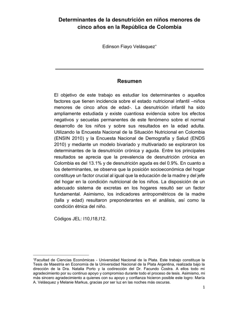 Determinantes De La Desnutrici N En Ni Os Menores De Cinco A Os