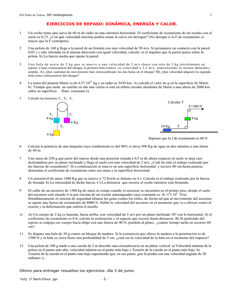 ejercicios de repaso dinámica energía y calor