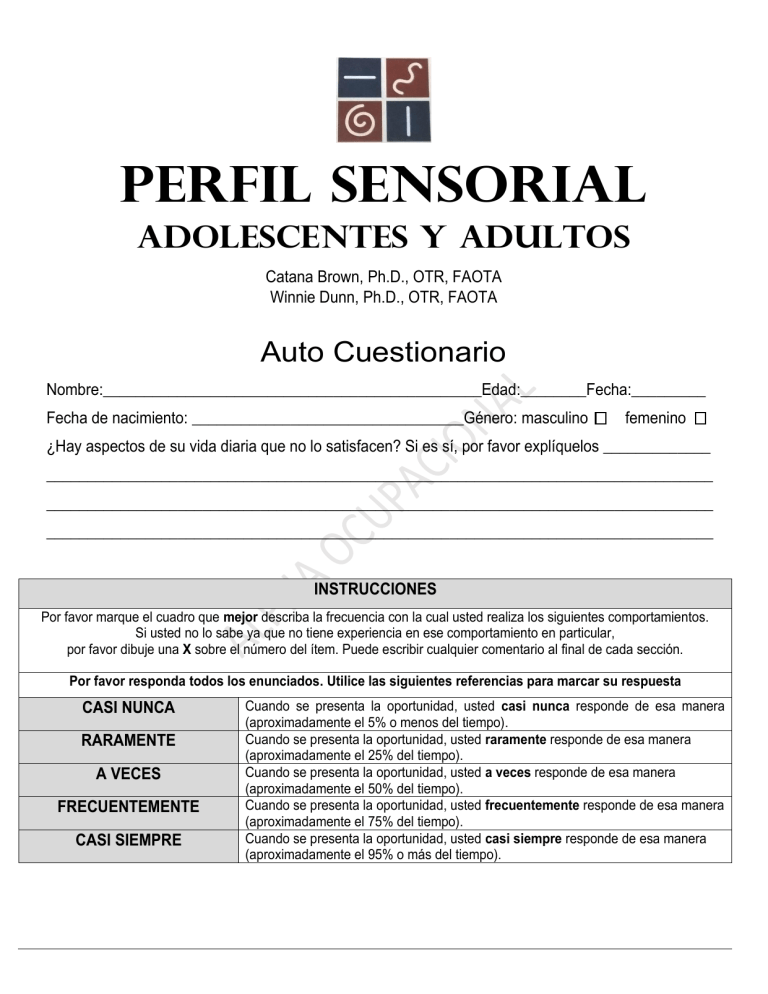 PERFIL SENSORIAL Adolesc Y Adultos