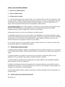 TEMA 1 LOS ANÁLISIS CLÍNICOS 1.− ¿Qué son los análisis clínicos?