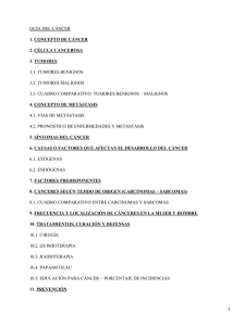 GUÍA DEL CÁNCER 3.1. TUMORES BENIGNOS 3.2. TUMORES MALIGNOS