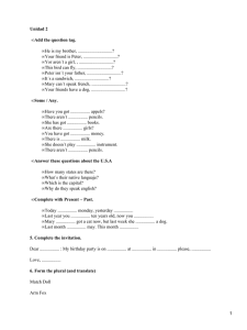 English Grammar Worksheet: Question Tags, Some/Any, Tenses