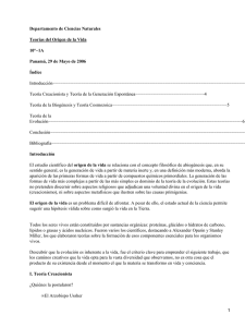 Departamento de Ciencias Naturales Teorías del Origen de la Vida 10º−1A