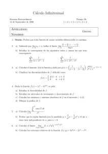 C´ alculo Infinitesimal Apellidos: Nombre: