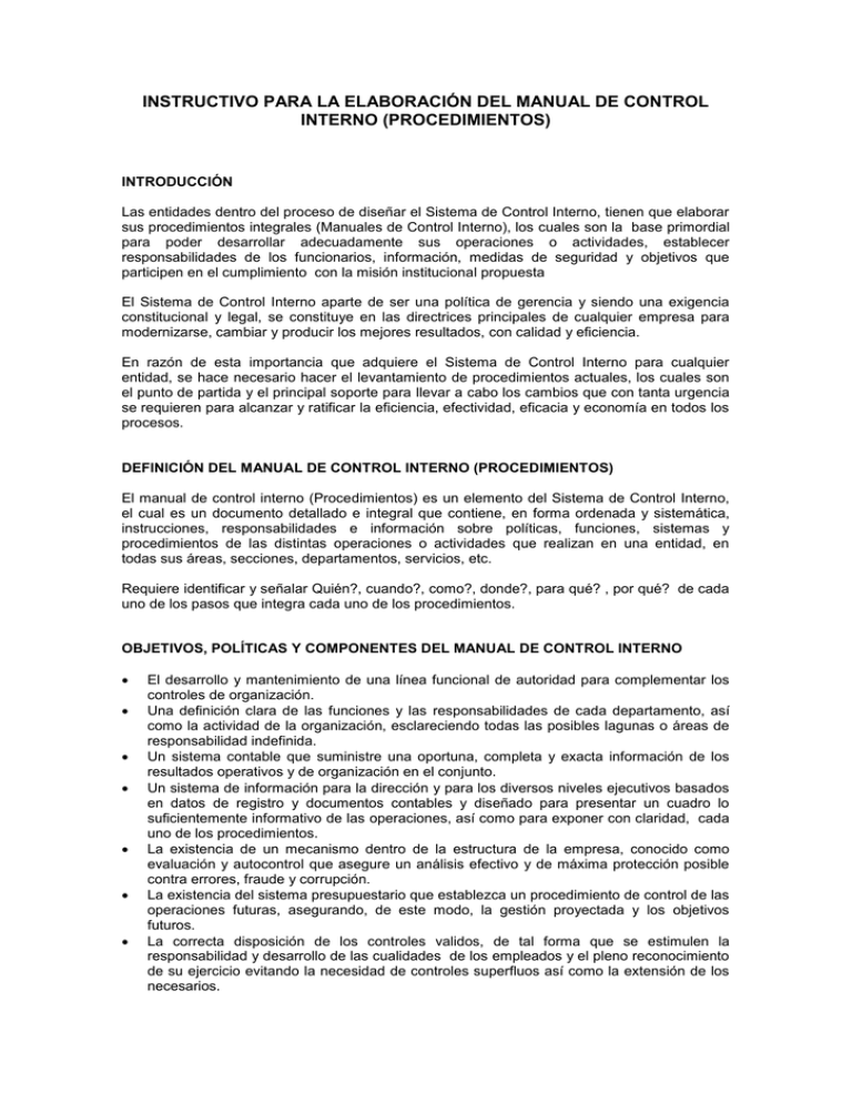 Instructivo Para La Elaboración Del Manual De Control