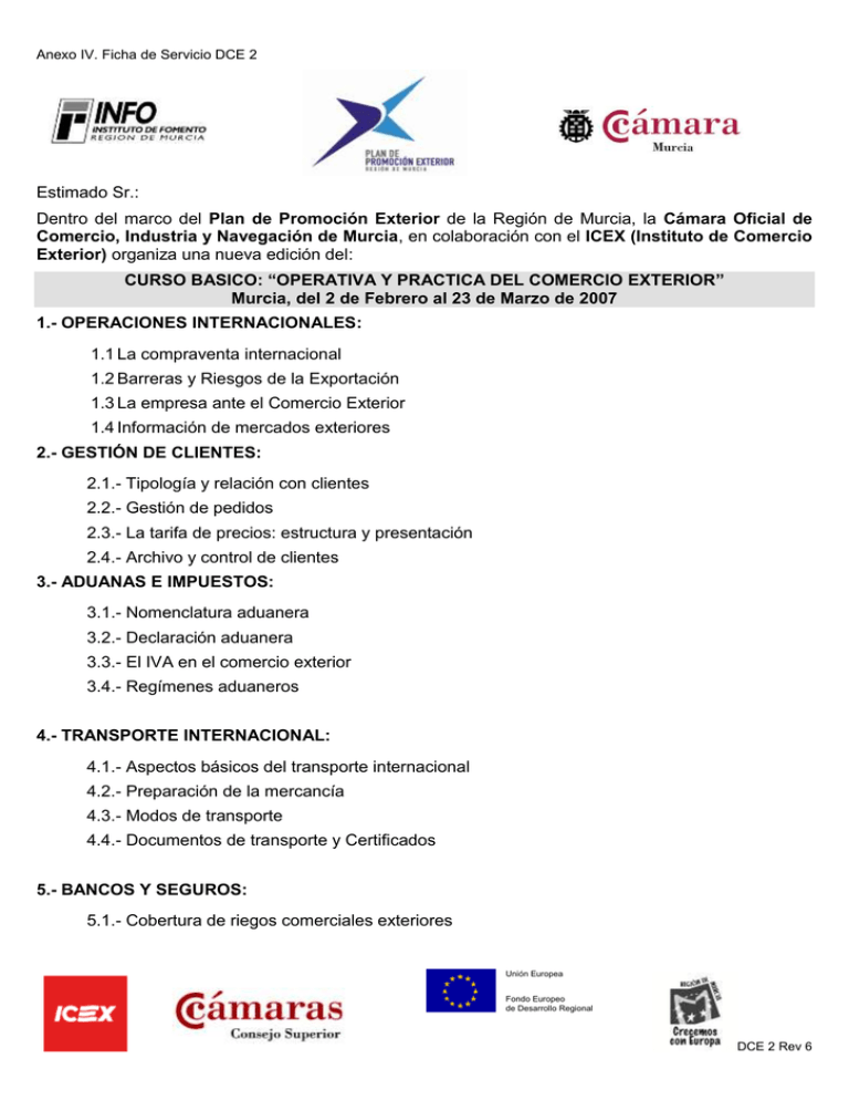 Estimado Sr. Plan de Promoción Exterior Estimado Sr. Plan de Promoción Exterior