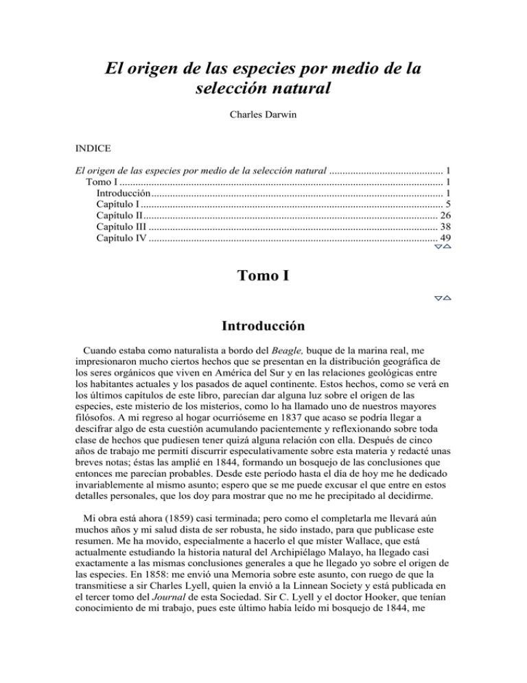 El Origen De Las Especies Por Medio De La