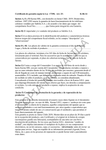 Certificado de garantía según la Ley 17250, art