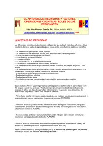 EL APRENDIZAJE: REQUISITOS Y FACTORES. OPERACIONES