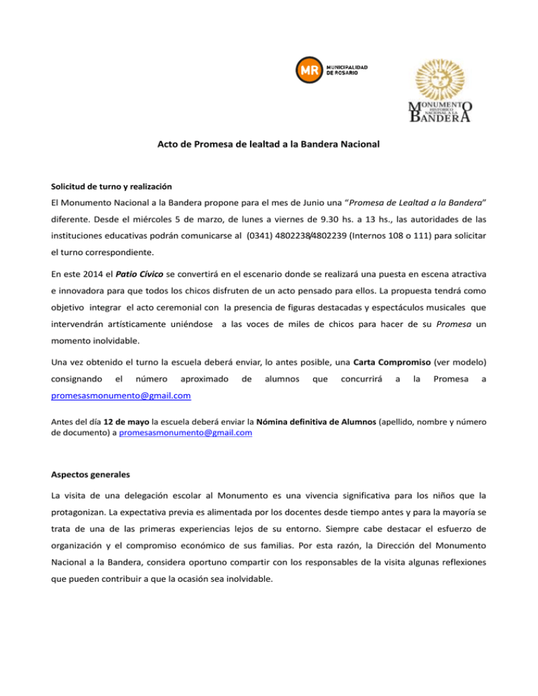 Acto de Promesa de lealtad a la Bandera Nacional Solicitud de