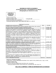 RESÚMEN DE OFERTA ECONÓMICO AUTOCÁLCULO DEL % VAN RESPECTO AL PRECIO