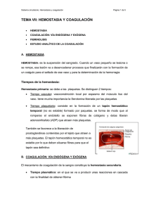 TEMA VII: HEMOSTASIA Y COAGULACIÓN