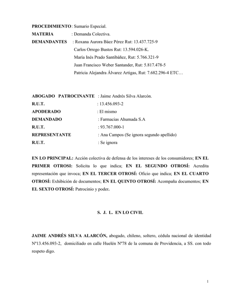 PROCEDIMIENTO MATERIA DEMANDANTES Demanda Colectiva.