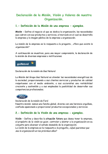 Declaración de la Misión, Visión y Valores de nuestra Organización
