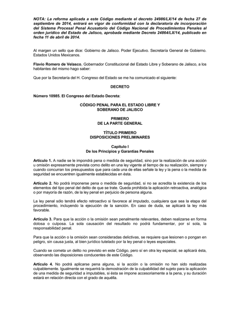 C digo Penal Para El Estado Libre Y Soberano De Jalisco
