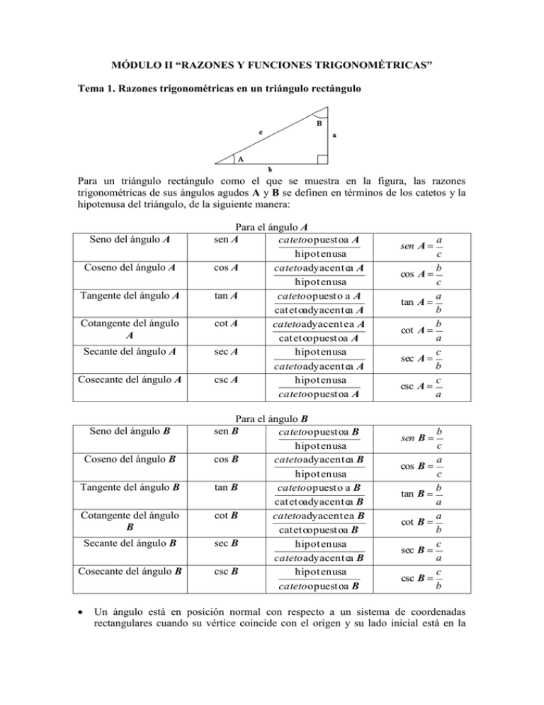 MÓDULO II “RAZONES Y FUNCIONES TRIGONOMÉTRICAS”