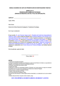 Modelo Carta Presentación Investigadores Tesistas Postgrado