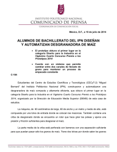 ALUMNOS DE BACHILLERATO DEL IPN DISEÑAN Y AUTOMATIZAN DESGRANADORA DE MAÍZ