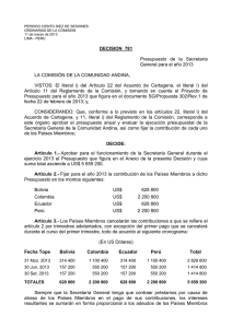 DECISIÓN 781 - PRESUPUESTO DE LA SECRETARÍA GENERAL