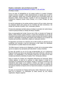 Empleo y subempleo, ejes prioritarios de la CAN