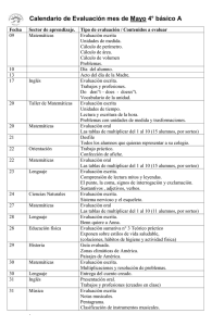 Calendario de Evaluación mes de Mayo 4° básico A Fecha Sector