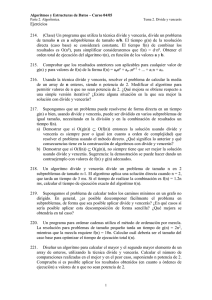 Ejercicios 214. (Clase) Un programa que utiliza la técnica divide y vencerás,... n
