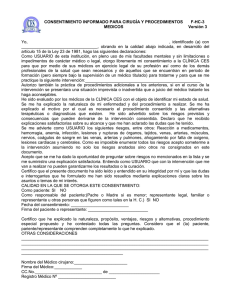 CONSENTIMIENTO INFORMADO PARA CIRUGÍA Y PROCEDIMIENTOS F-HC-3 MEDICOS Versión 3