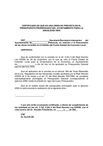 certificado de que es una obra no prevista en el presupuesto