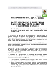 COMUNICADO DE PRENSA No. 078 Fecha: 02/04/2009 LA SCT