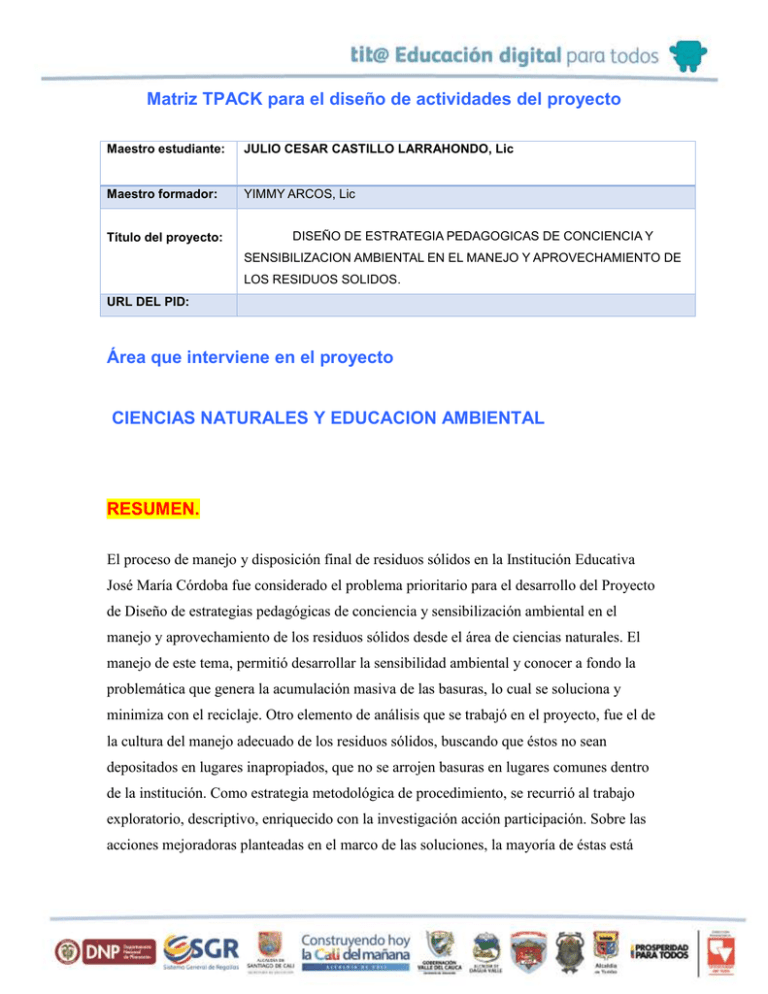 Plantilla Matriz Tpack Para El Diseo De