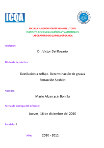 Destilación a reflujo. Determinación de grasas