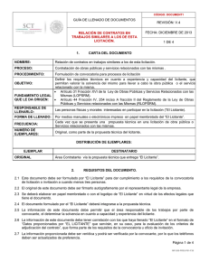 relación de contratos en trabajos similares a los de esta licitación.