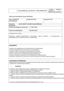PLAN ESPECIAL DE APOYO Y RECUPERACION  Aplica para estudiantes áreas deficitarias.