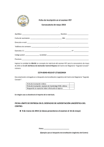 Ficha de inscripción en el examen PET Convocatoria de mayo 2015
