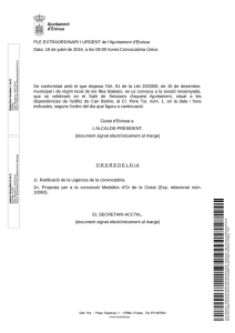 Ordre del dia del Ple extraordinari de 19 de juliol de 2016