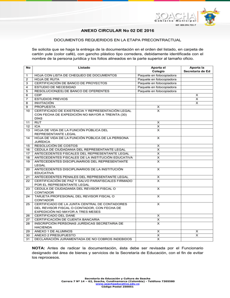 CONSULTAR DOCUMENTOS REQUERIDOS PARA LA ETAPA CONTRACTUAL