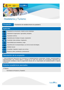 Hostelería y Turismo Ocupación Aptitudes Empleado/a de establecimiento de pastelería