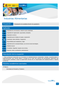 Industrias Alimentarias Ocupación Aptitudes Empleado/a de establecimiento de pastelería