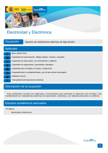 Electricidad y Electrónica Ocupación Aptitudes Operario de instalaciones eléctricas de baja tensión