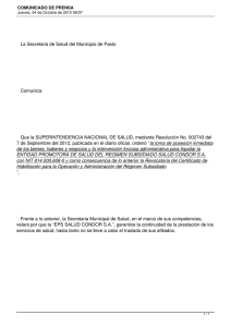 La Secretaria de Salud del Municipio de Pasto    Comunica: