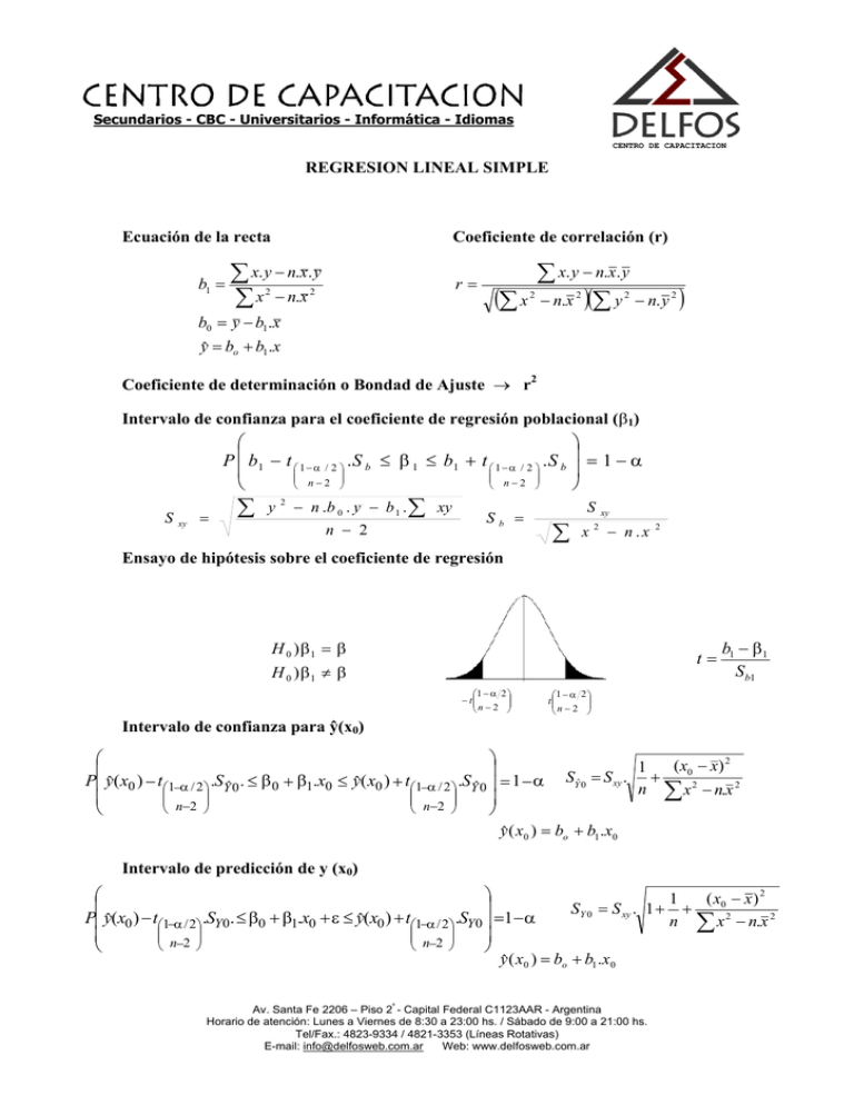 Fórmulas De Regresión Lineal Simple