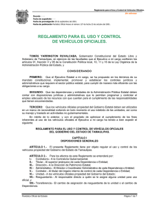 Reglamento para el Uso y Control de Vehículos Oficiales del Gobierno del Estado
