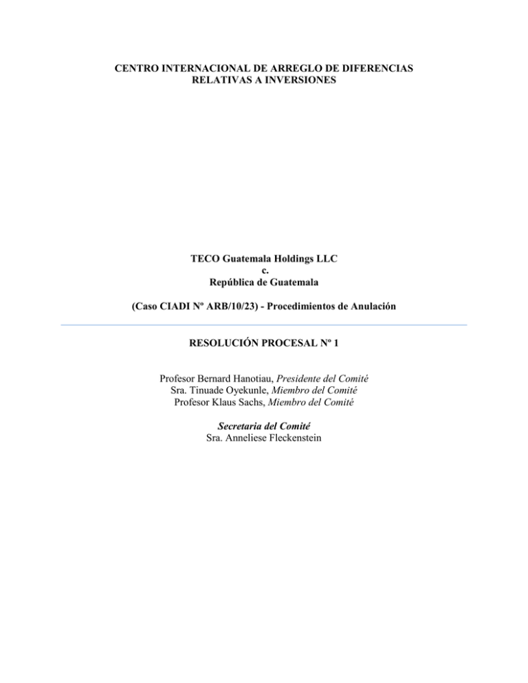 CENTRO INTERNACIONAL DE ARREGLO DE DIFERENCIAS RELATIVAS A INVERSIONES